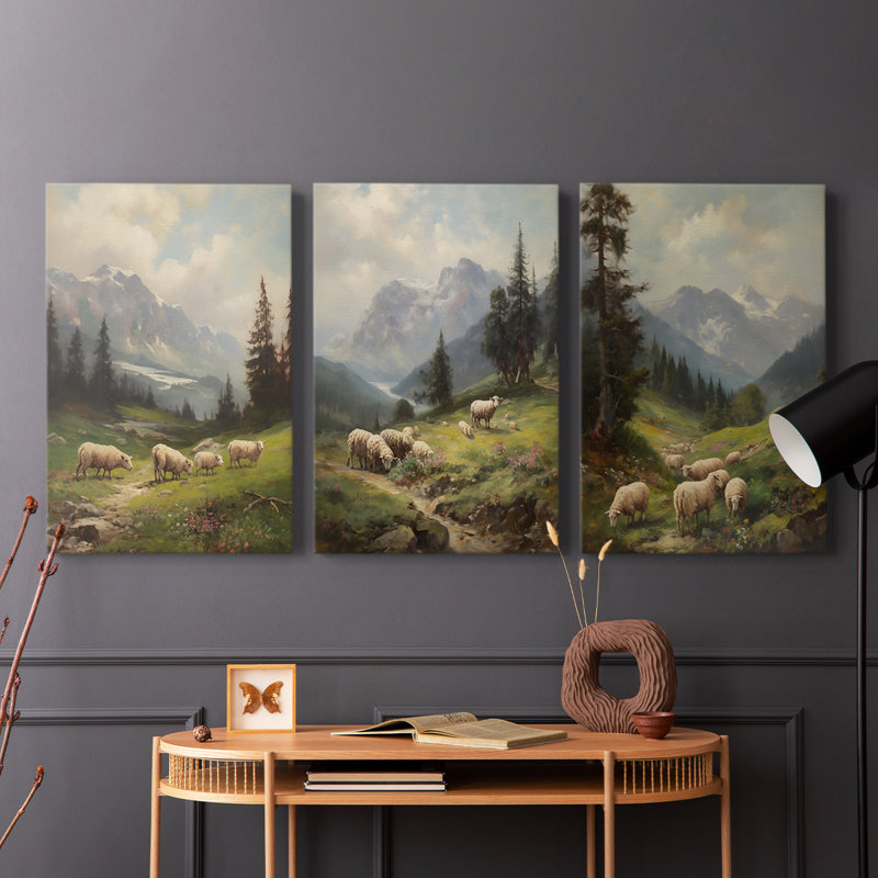 Lanscape Study Series CII - Ensemble de 3 toiles tendues avec châssis - Prêt à être accroché, H 48 po x l 32 po