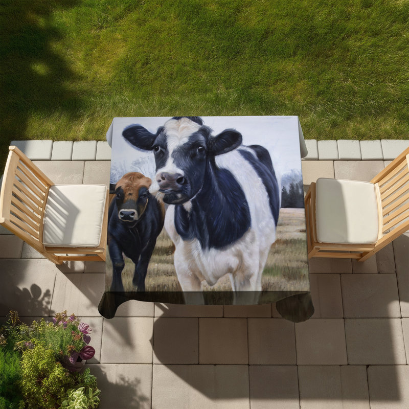 Two Cows Eating Grass Tablecloth | Farmhouse Animals Decor