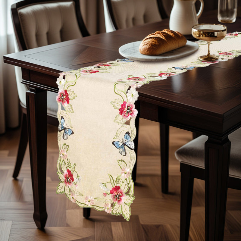 Anariyah Elegant Embroidered Table Runner & Placemats from Maliana Collection for Luxurious Christmas Decor, 108" L x 14" W