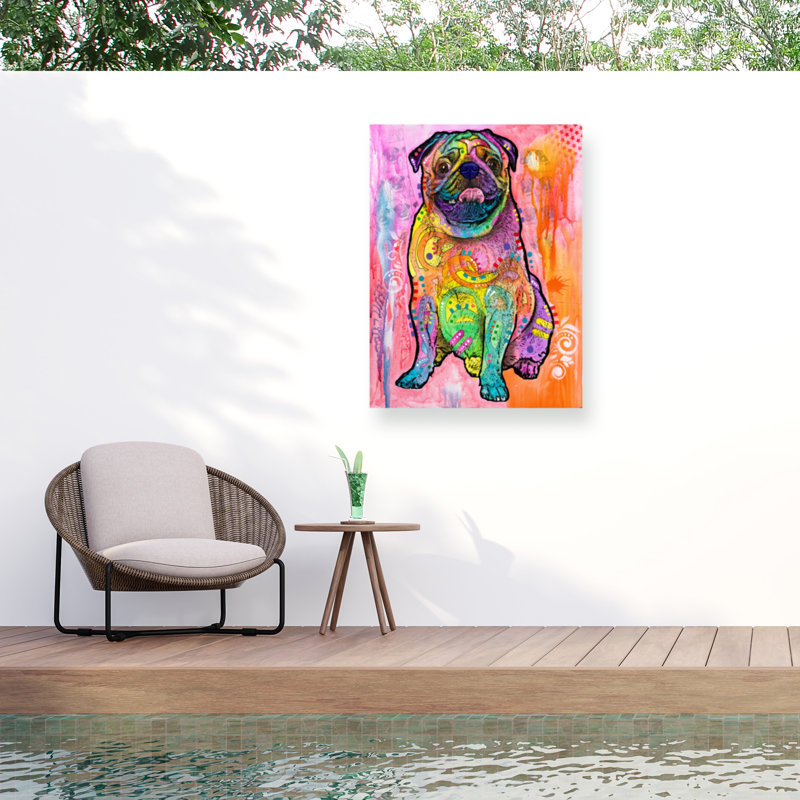 Toile d'extérieur Dean Russo «Pugs & Kisses», H 32 po x l 24 po x P 1,5 po