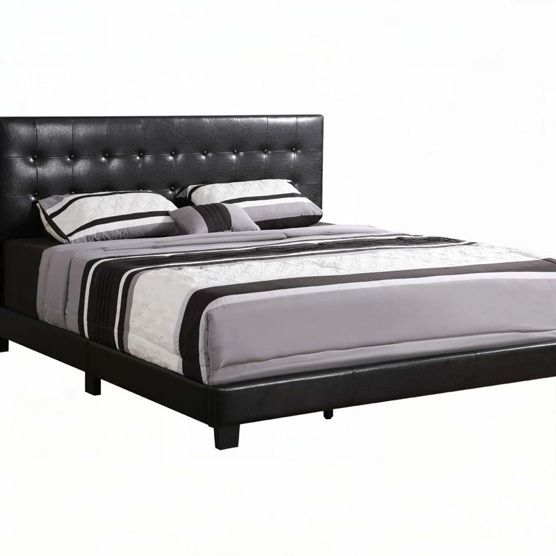 PU Faux Leather Upholstered Bed with Tufted Headboard