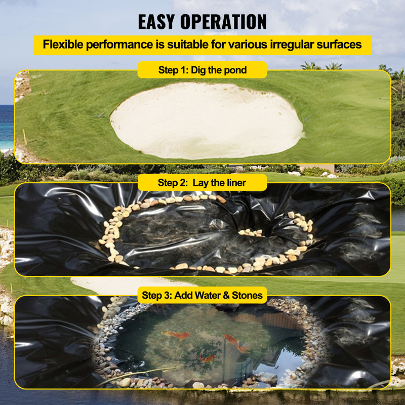 Black LLDPE Pond Liner 20x25 ft for Fish Ponds and Waterfalls