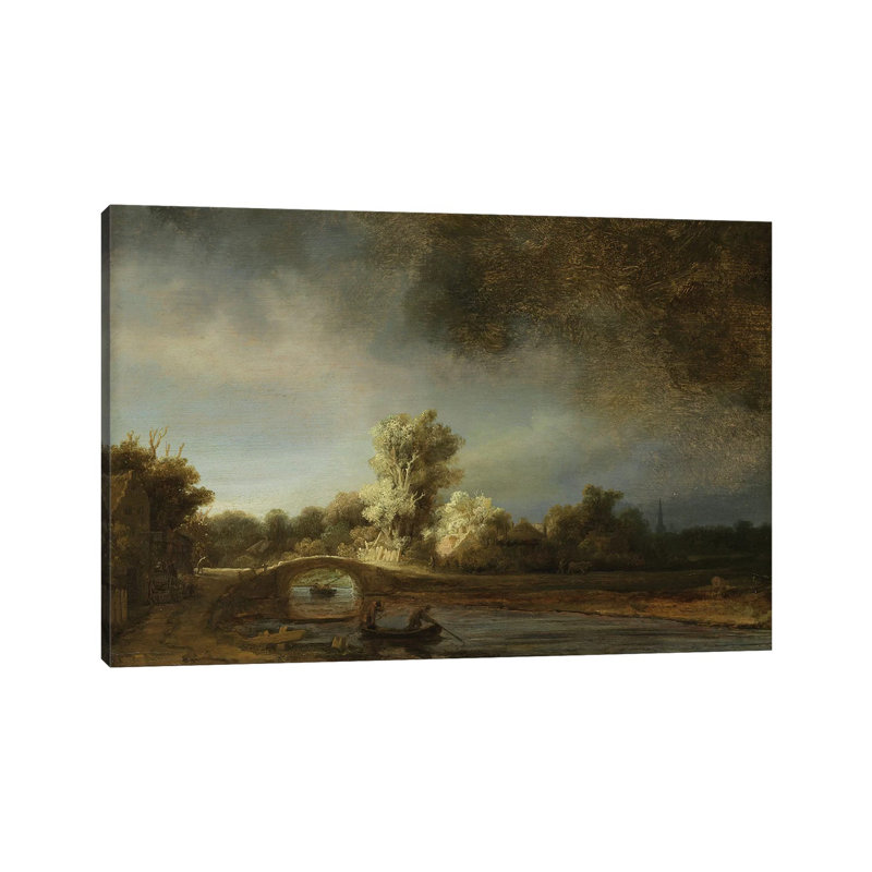 Landscape With A Stone Bridge, C.1638 by Rembrandt Van Rijn - Wrapped Canvas Print, 30.48 cm H x 45.72 cm W