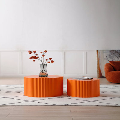 Ensemble de 2 tables basses gigognes orange en MDF pour le salon / espace de loisirs | Idée de cadeau