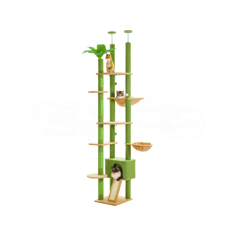 Arbre à chat avec cactus de 90,5 po à 100,4 po de hauteur, Vert
