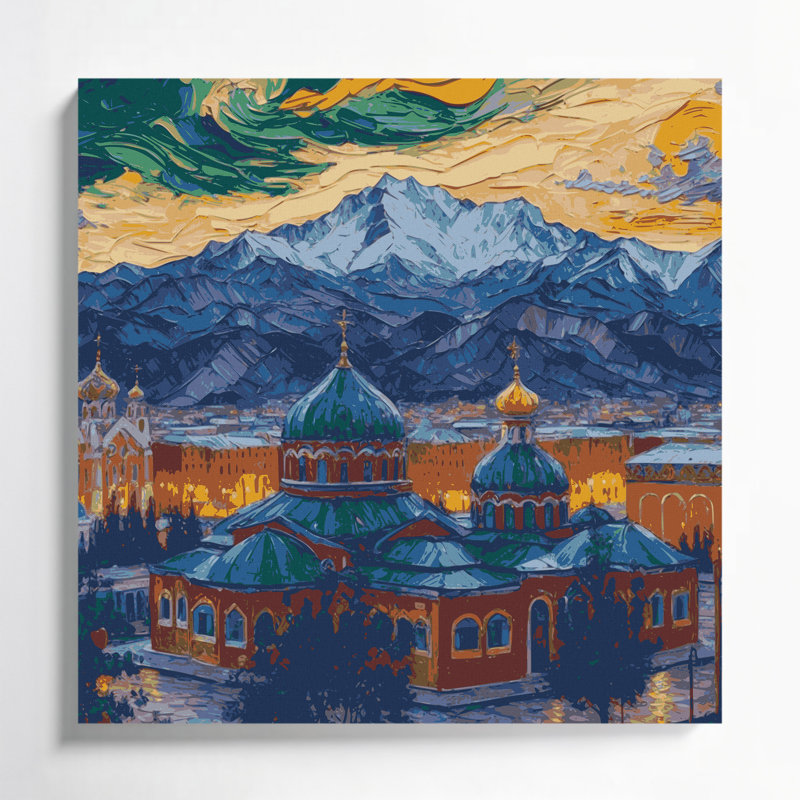 Art urbain sur toile, villes d'Almaty, gris, 12" H x 12" W