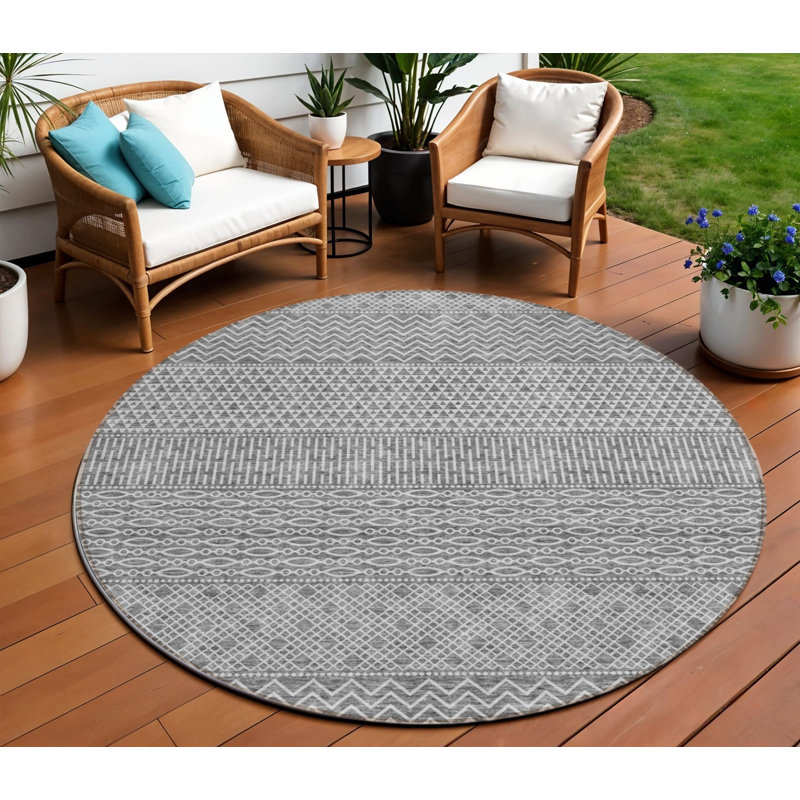 Tapis rond 8 po gris et argent