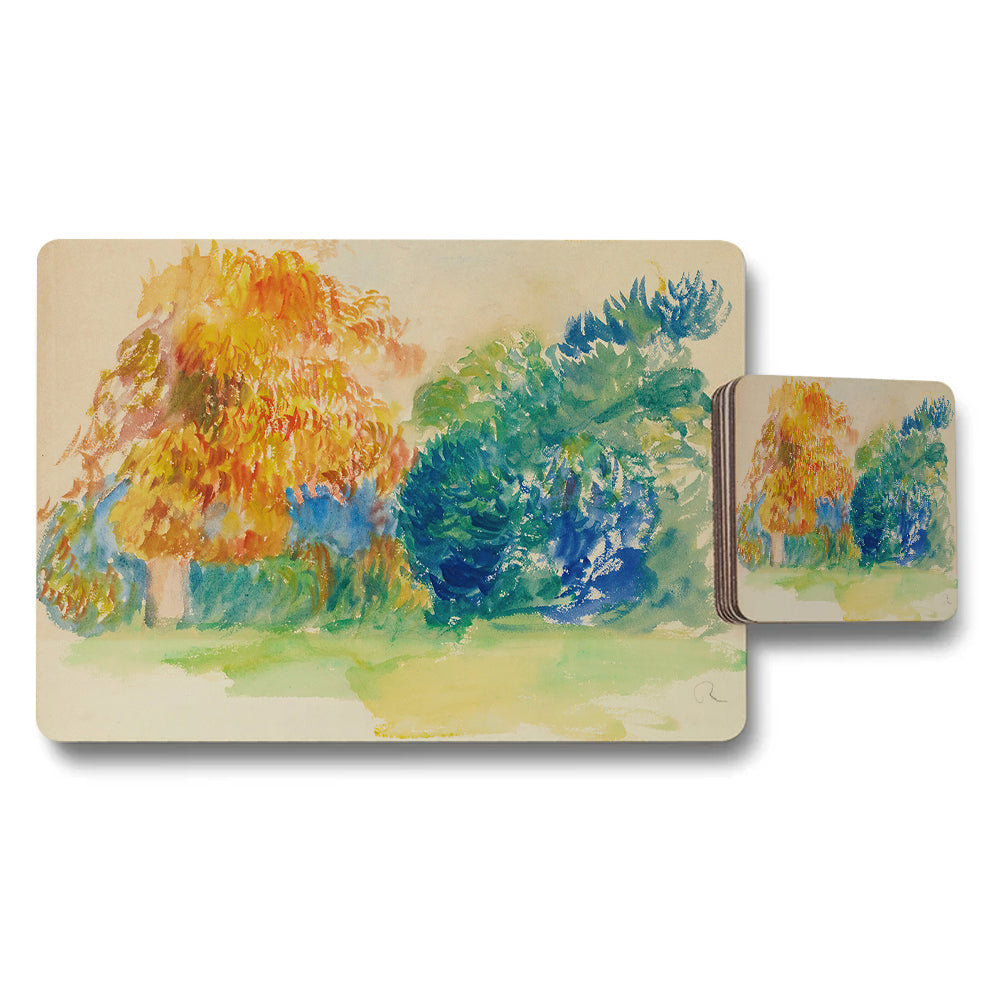 Watercolor Autumn Trees Placemat And Coaster Set Collection