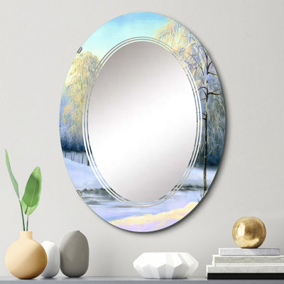 Magnifique paysage de rivière d'hiver au coucher du soleil - Miroir mural ovale