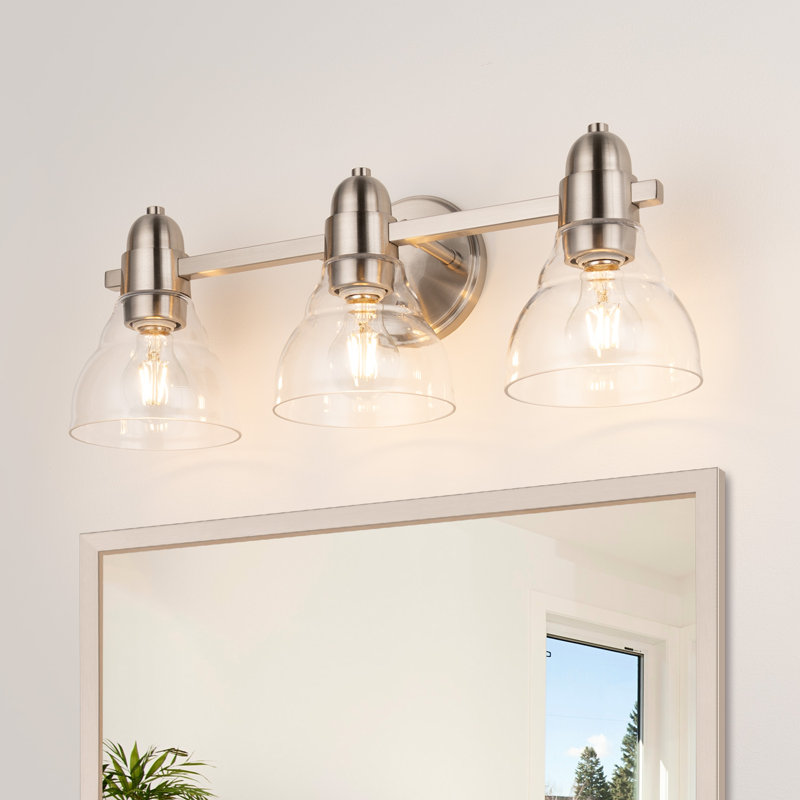 3 Lights Brushed Nickel Vanity Lights Bathroom Light Fixtures with Bowl Shape Clear Glass Shade
