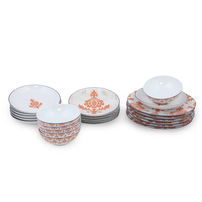 Service de table 24 pièces, service pour 6 Jernigan, Orange / blanc