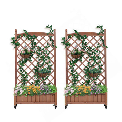 Lit de jardin surélevé avec treillis, boîte à fleurs d'extérieur en bois et support à plantes avec supports d'escalade