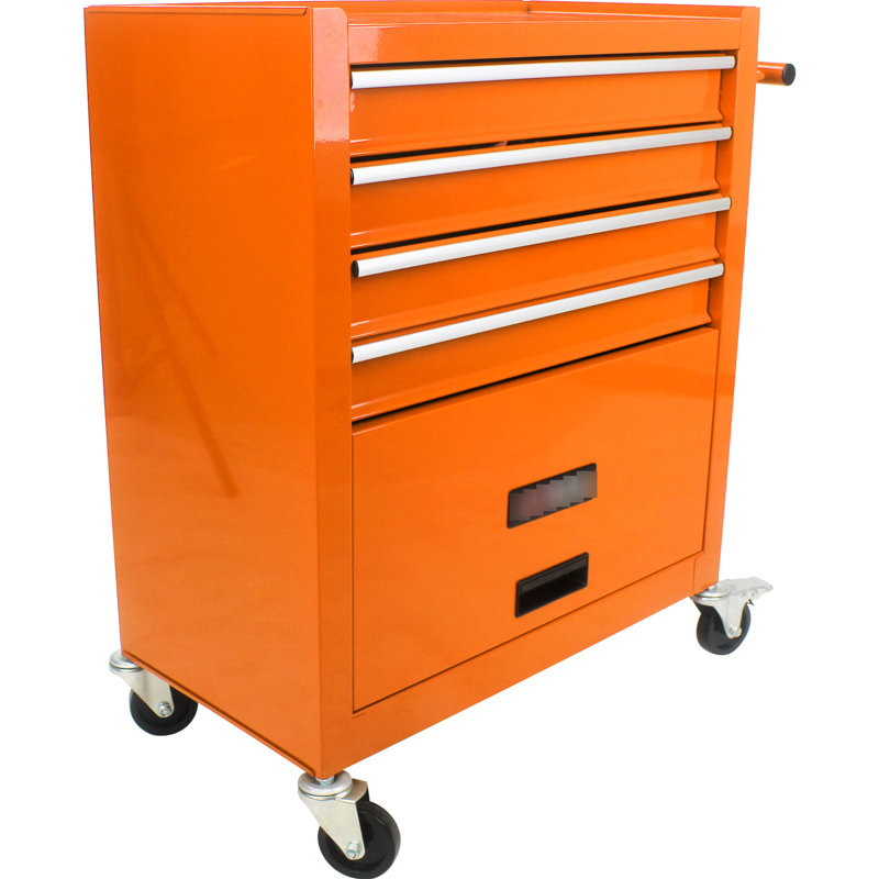 Chariot à outils multifonctionnel orange 4 - Fabrication en acier et fonctionnalité de tiroir lisse pour les outils de garage