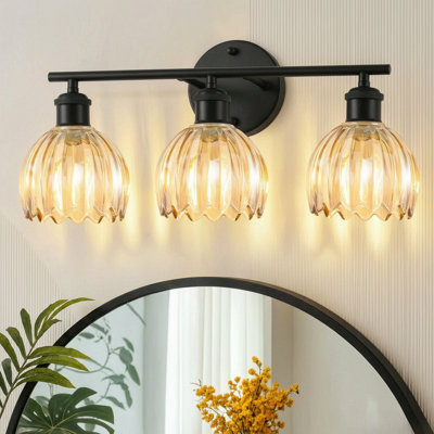 3-Light Vanity Light With Vintage Floral Tulip Glass Shades, Modern Bathroom Wall Lighting For Bedroom, Bathroom