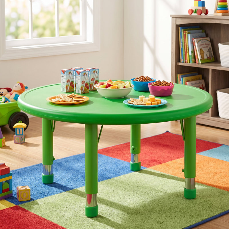 Table d'activité ronde réglable en plastique, vert