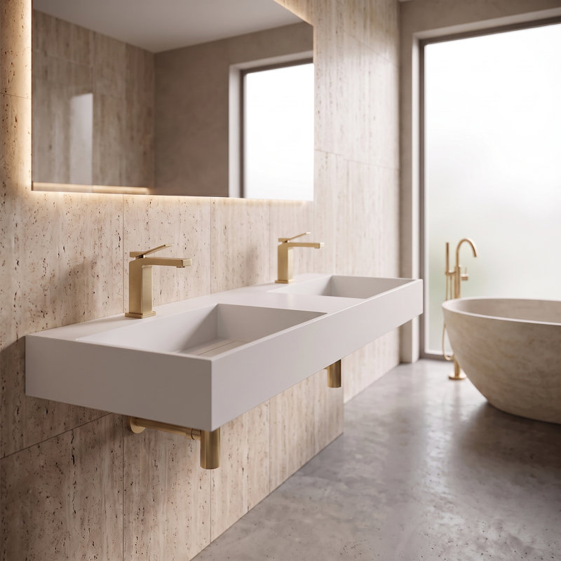 Lavabo de salle de bain mural rectangulaire moderne 60 po avec bonde dissimulée Juniper - Blanc, Blanc, Simple