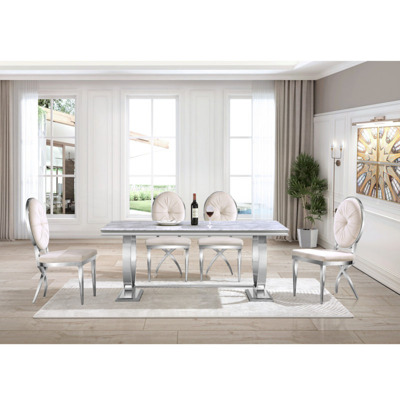 Rectangle L 72 po x l 35 po Ethanael, Plateau argenté / base en acier inoxydable