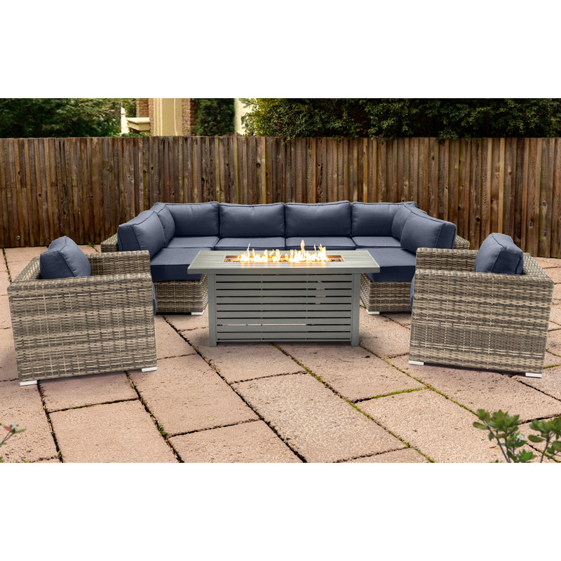 Ensemble de conversation Lsi pour 6 personnes avec foyer et coussins Sunbrella, Marine