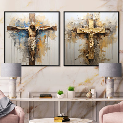 Minimalisme Jésus croix, ensemble de 2 collages carrés