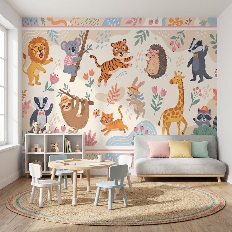Papier peint animaux fantaisistes, 100 po x 96 po, Non tissé non collé