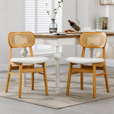 Upholstered Seat Solid Wood Dining Chair,Rattan Back Side Chair For Living Room/Dining Room
