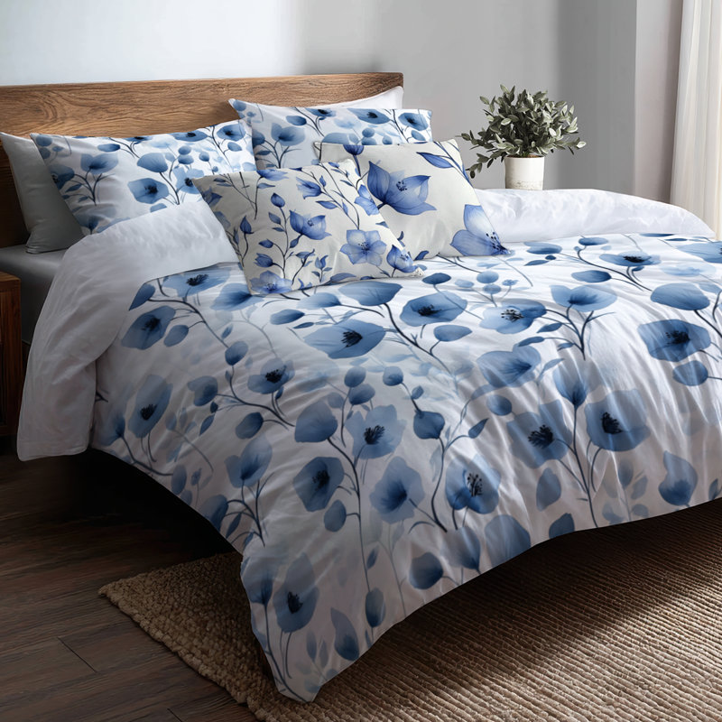 Ensemble de literie à motif floral 5 pièces - ensemble de housse de couette et de coussin fleurs Bluebell