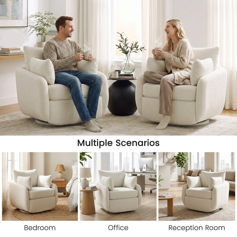 Chaise d'appoint moderne pivotante à 360 ° avec revêtement Sherpa Boucle (ensemble de 2), Beige
