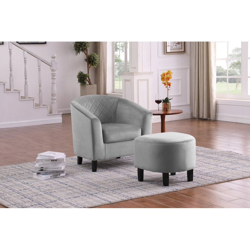 Fauteuil demi-tonneau Eliza, Velours / mélange de polyester gris
