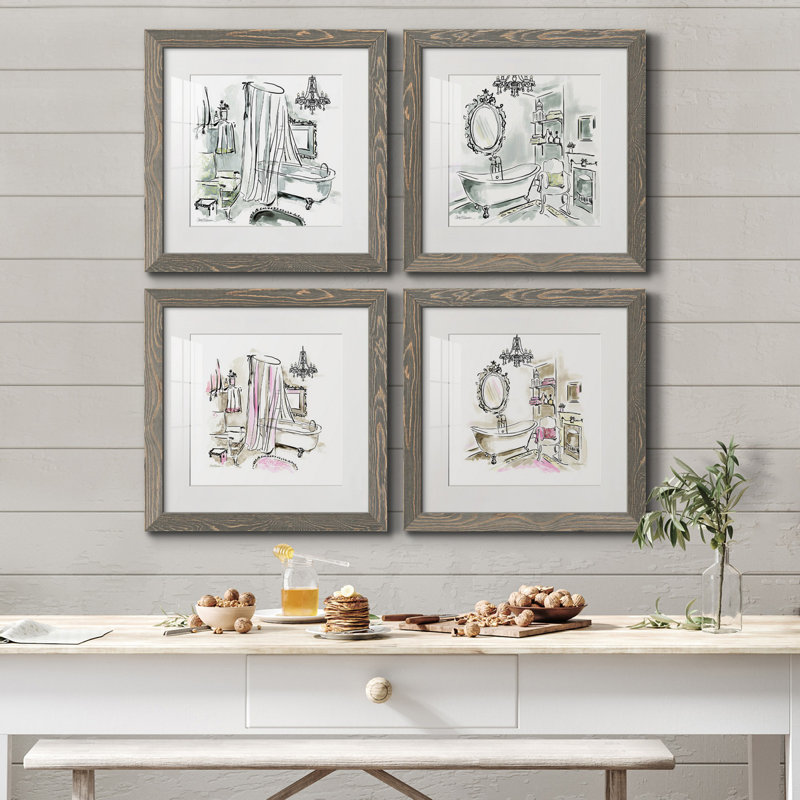 «Opulent Bath I», ensemble de 4 peintures sur toile encadrées, Cadre gris, H 71 po x l 71 po x P 1,5 po
