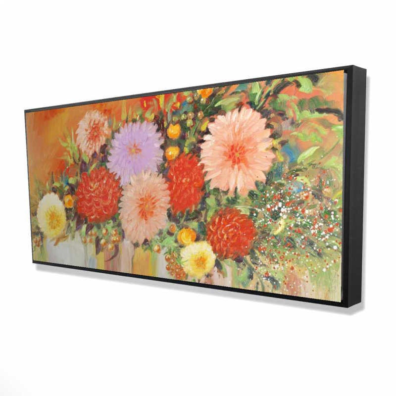 Fleurs abstraites colorées - art floral sur toile orange