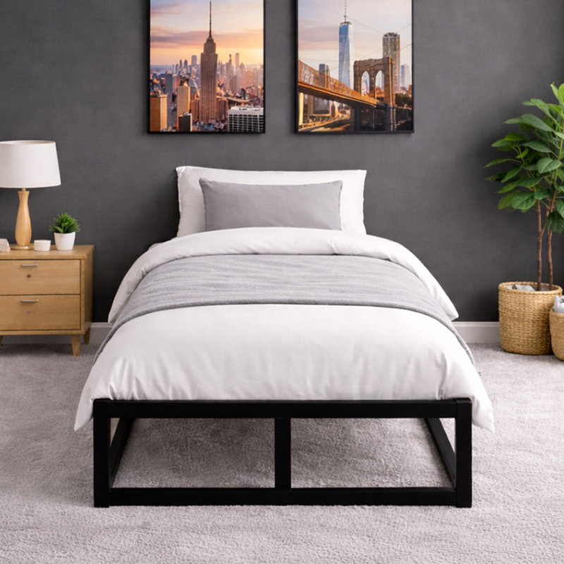 Maise Metal Bed frame Modern Design Easy Assembly Anti Slip For Mattress, Single (3‘)