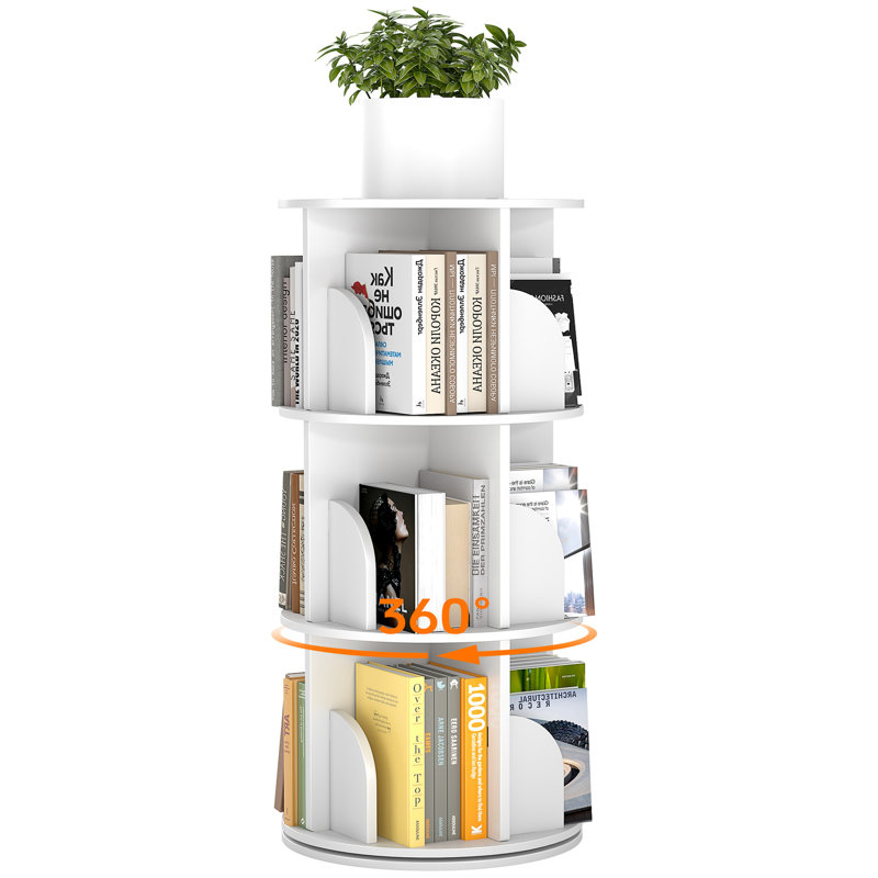Bibliothèque rotative à 3 niveaux, bibliothèque d'angle pivotante à 360 °, organisateur d'économie d'espace blanc pour salle d'étude, bureau à domicile, chambres d'enfants, chambre à coucher, adultes et enfants