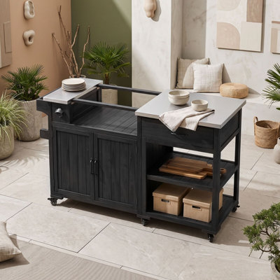 Outdoor Kitchen Island Grill Cart with Stainless Steel Countertop, Gas Tank Storage, Spice Rack, Drawer and Door Racks