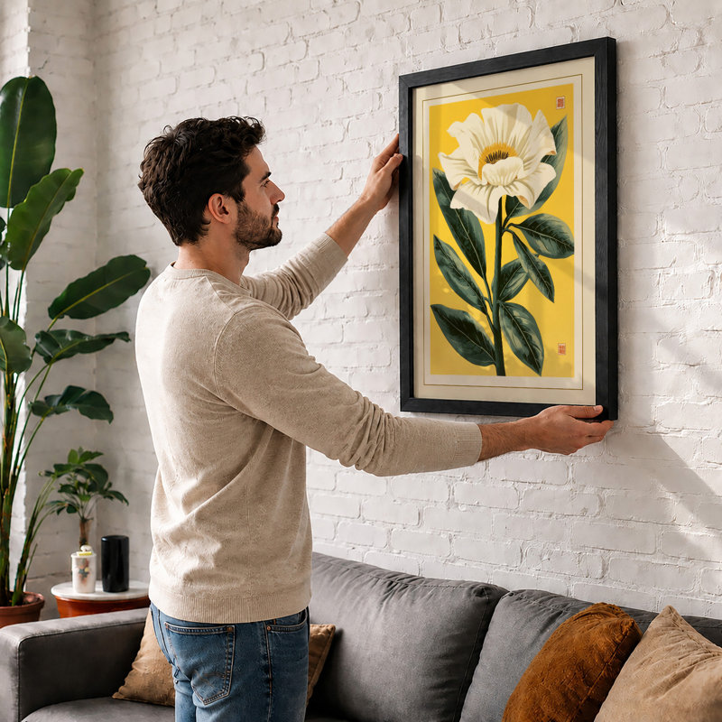 Gilded Gerbera Botanical - Framed Print, A1 - 84.1 x 59.4 cm, Black