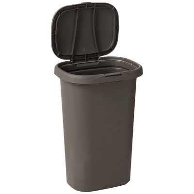 Spring Top Trash Can With Lid 13 Gallon Gray Plastic Garbage Bin