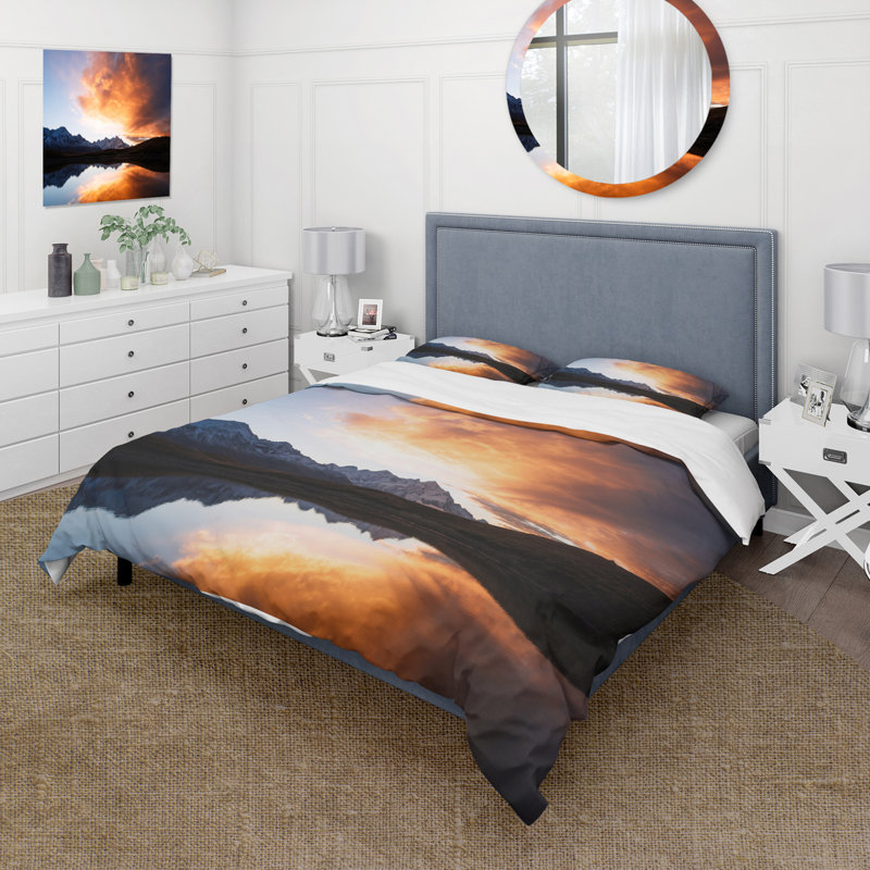 Ensemble de housse de couette en microfibre mauve / orange / noir, Housse de couette simple + 1 taie décorative stan