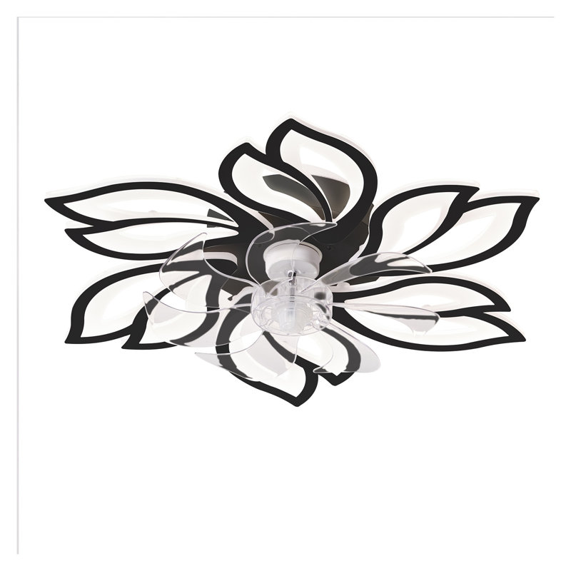 Ventilateur de plafond moderne de 25,5 pouces avec lumières, télécommande, 3 températures de couleur, pales en acrylique noir