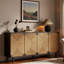 Buffet naturel avec portes brossées en fil de fer et en ruppie maritime et finition grain de bois