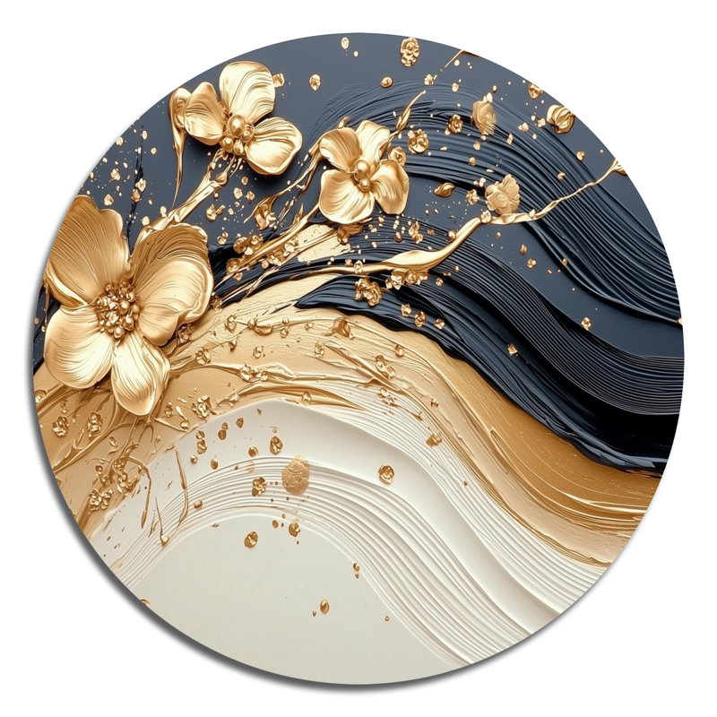 «Abstract Flower Whispering Winds» - Art mural floral abstrait en métal, art mural imprimé doré, H 16 po x l 16 po