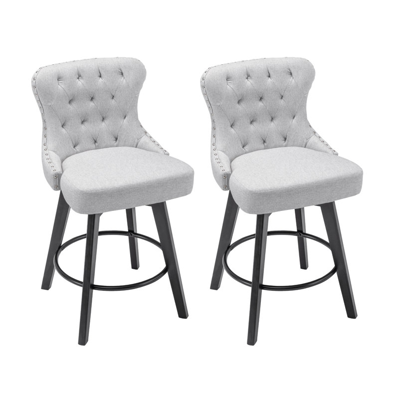 Tabouret de comptoir pivotant de 25,6 po Arelly, Tissu - gris beige