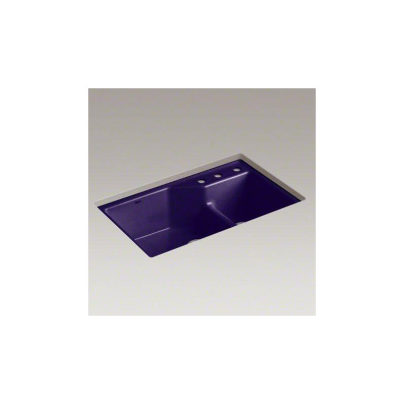 Indio® 33" L x 21.125" W Double Basin Undermount Kitchen Sink with Accessories, Cashmere, 3 hole