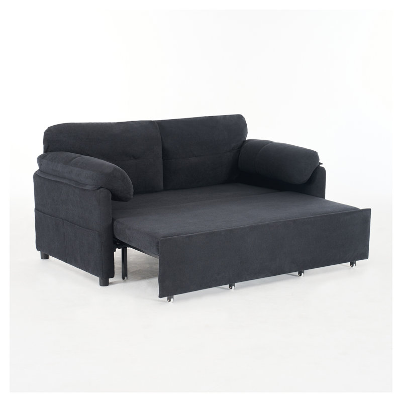 Grand canapé-lit convertible avec rangement latéral - Causeuse en chenille beige pour petits espaces, Noir