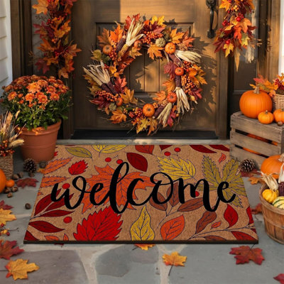 Halloween Decor Halloween  Thanksgiving  Maple Leaf Coir Welcome Doormat Dirt  Front Door Floor Mat