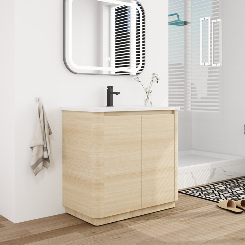 Meuble-lavabo autoportant simple de 36 po avec plateau en céramique Tiearra, 36"