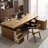 Light Walnut Color L-Shaped Solid Wood with 7 drawers desk-110097563-110097565