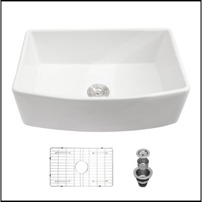 White Farmhouse Sink - Kitchen Sink Ceramic Arch Edge Apron Front Single Bowl Farm Kitchen Sinks