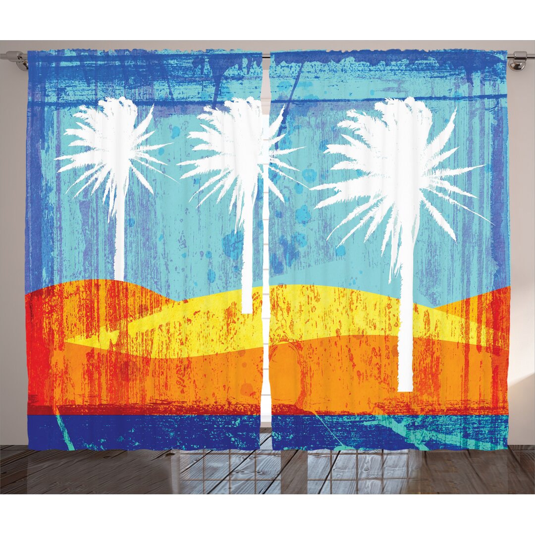 Rustikaler Vorhang, Tropic Beach Palms, Abstrakt, Orange Blau Weiß