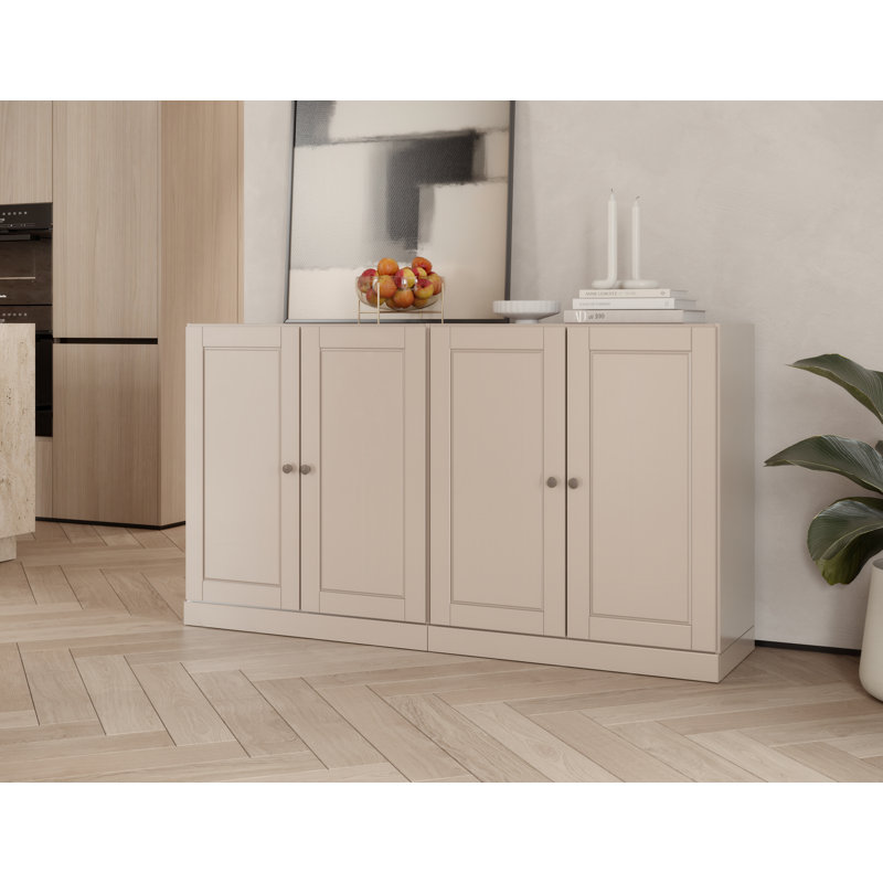 100% Solid Wood 64" Sideboard with Solid Doors, 4-Drawers and Adjustable Shelves, Beige