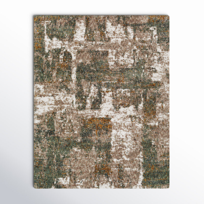 Tapis crème / vert foncé à poils longs Maestas, Rectangle 7 pi 10 po x 10 pi, Brown/Green/Yellow