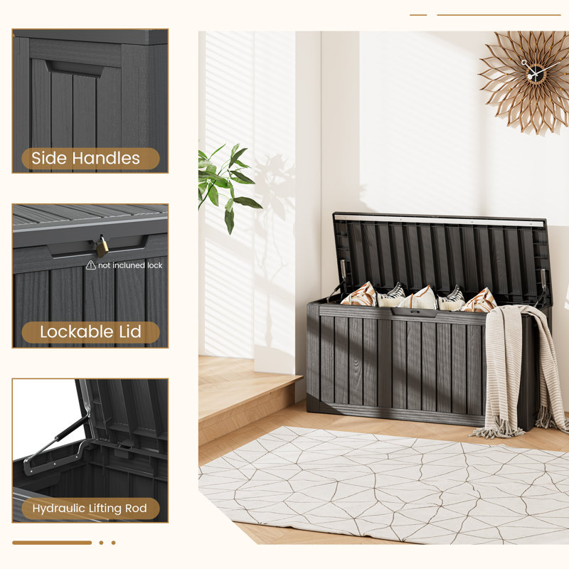 Black 80-Gallon Lockable Resin Outdoor Deck Storage Box